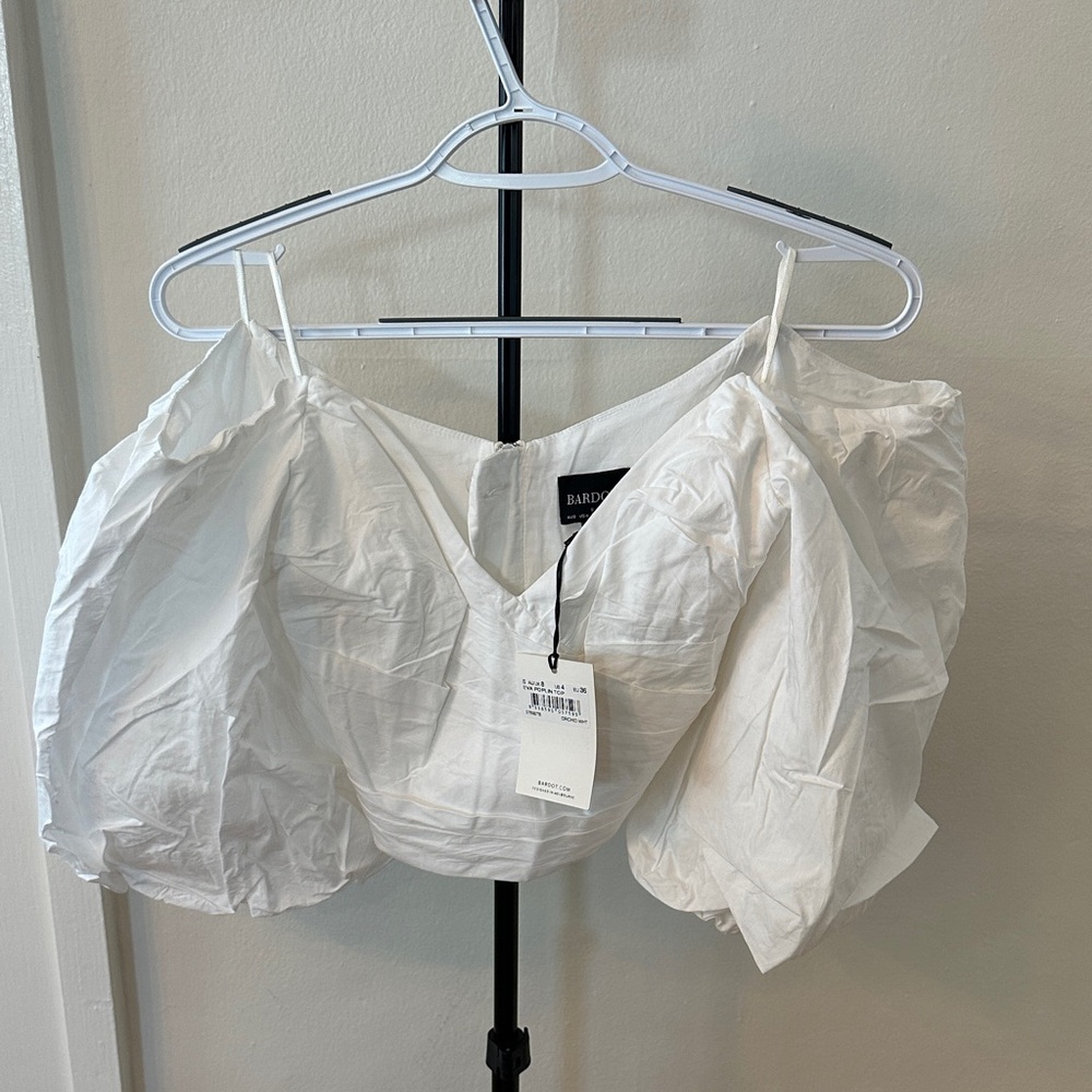 Bardot White Puff Sleeve Crop Top